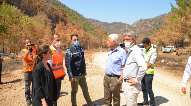 Başkanlardan yangın bölgesinde inceleme
