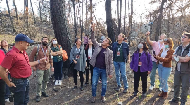 Marmaris'teki çalıştayın katılımcıları yanan sahayı inceledi 