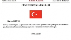 CUMHURBAŞKANLIĞI SEÇİMİ RESMİ GAZETE'DE YAYIMLANDI
